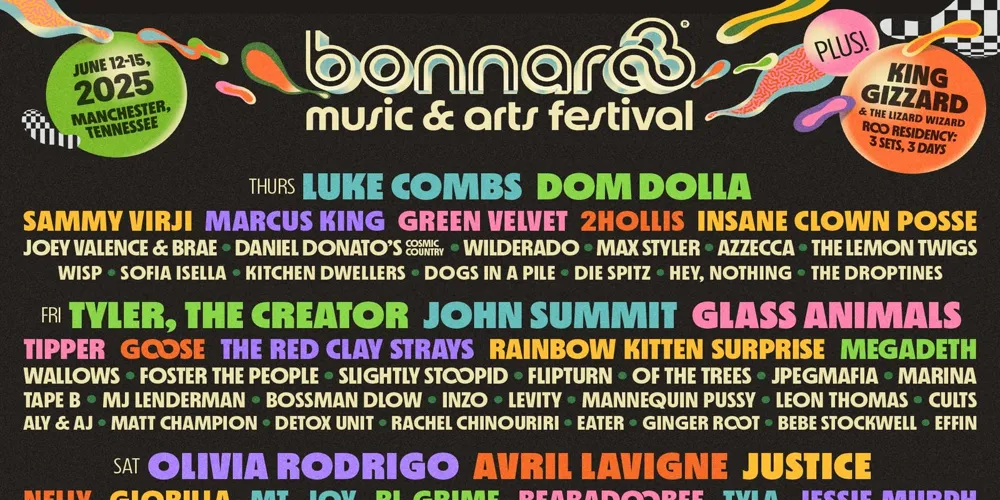 Bonnaroo 2025 Lineup Announced with Luke Combs, Tyler the Creator, Olivia Rodrigo, and Hozier