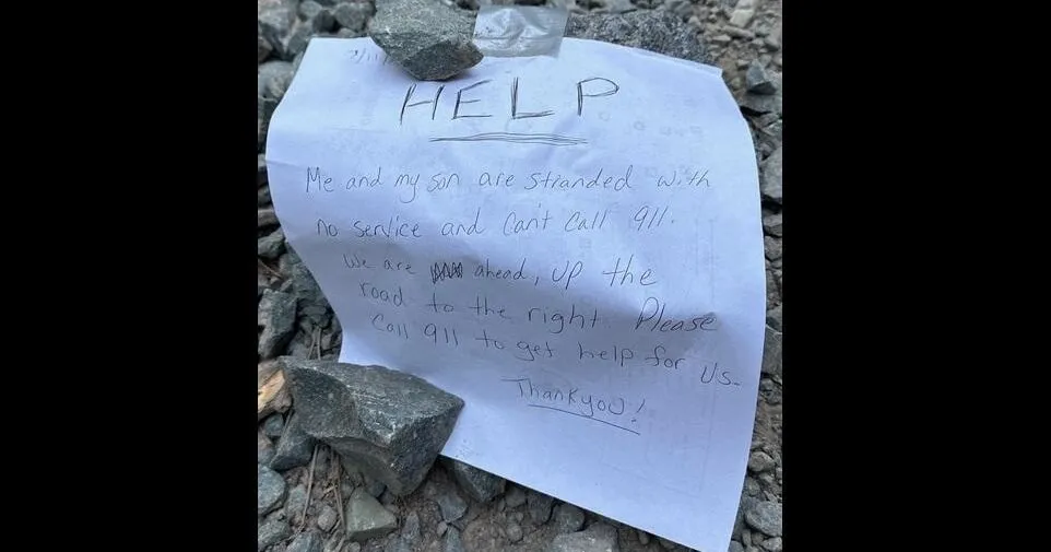 Mother and son rescued in remote California forest after leaving trail of notes