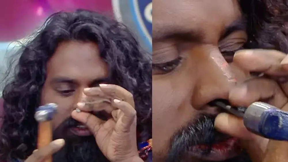 Indian ‘Drill Man’ sets bizarre record by hammering nails into his nose