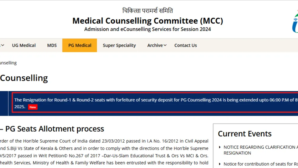 MCC Extends NEET PG Counselling Resignation Deadline as MP Releases Round 2 Merit List