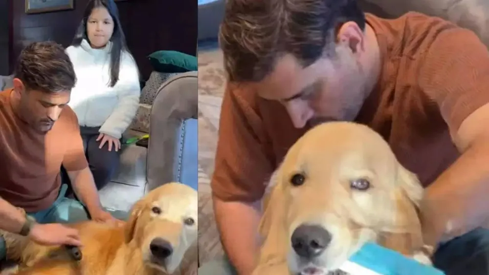 MS Dhoni shares heartwarming moment with daughter and dog in new video