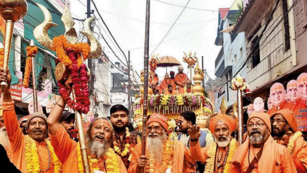 Saffron Wave Surges in Prayagraj as Anand Akhara's Procession Begins for Maha Kumbh 2025