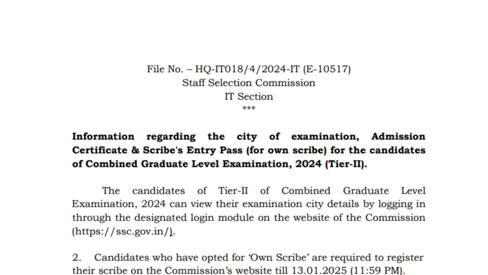 SSC CGL Tier 2 Exam City Slip 2024 Now Available for Download