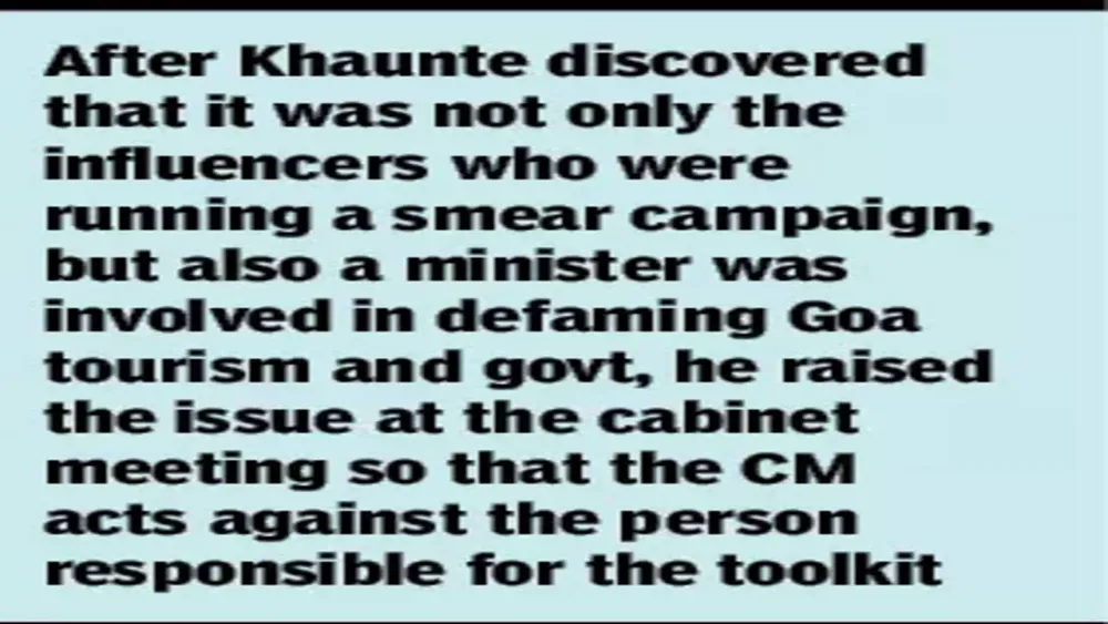 Tourism Minister Khaunte Claims Cabinet Member Involved in Defaming Goa