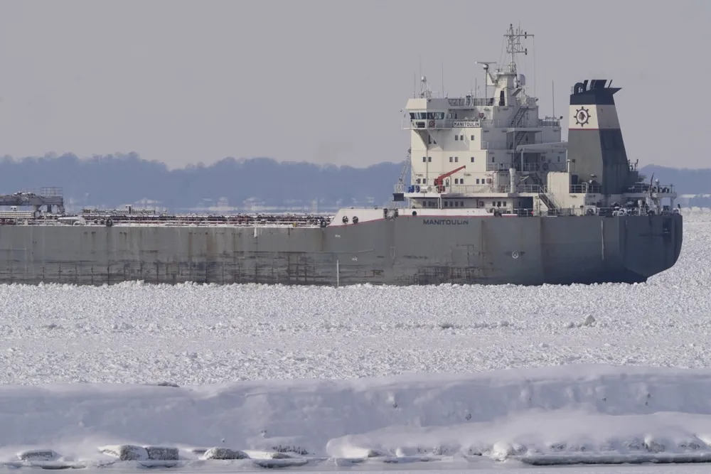 Canadian Freighter Stuck in Thick Ice on Lake Erie as Coast Guard Works to Free 17 Crew Members