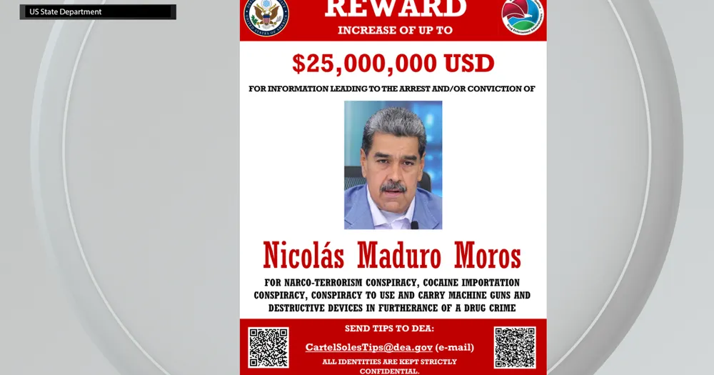 U.S. Increases Reward for Capture of Venezuelan Leader Maduro to $25 Million