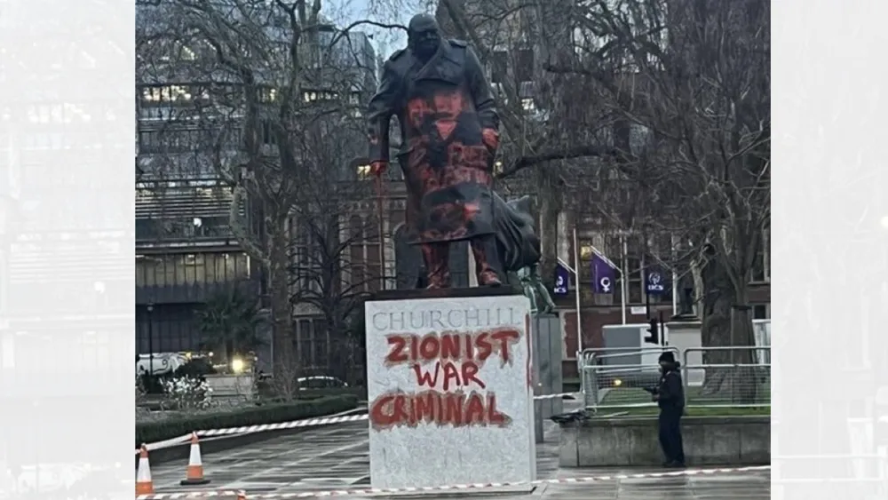 Winston Churchill statue in London defaced with pro-Palestinian graffiti, suspect arrested